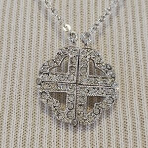 Silvertone Magnetic 4 Leaf Clover/4 Heart Necklace w/ Clear Rhinestones
